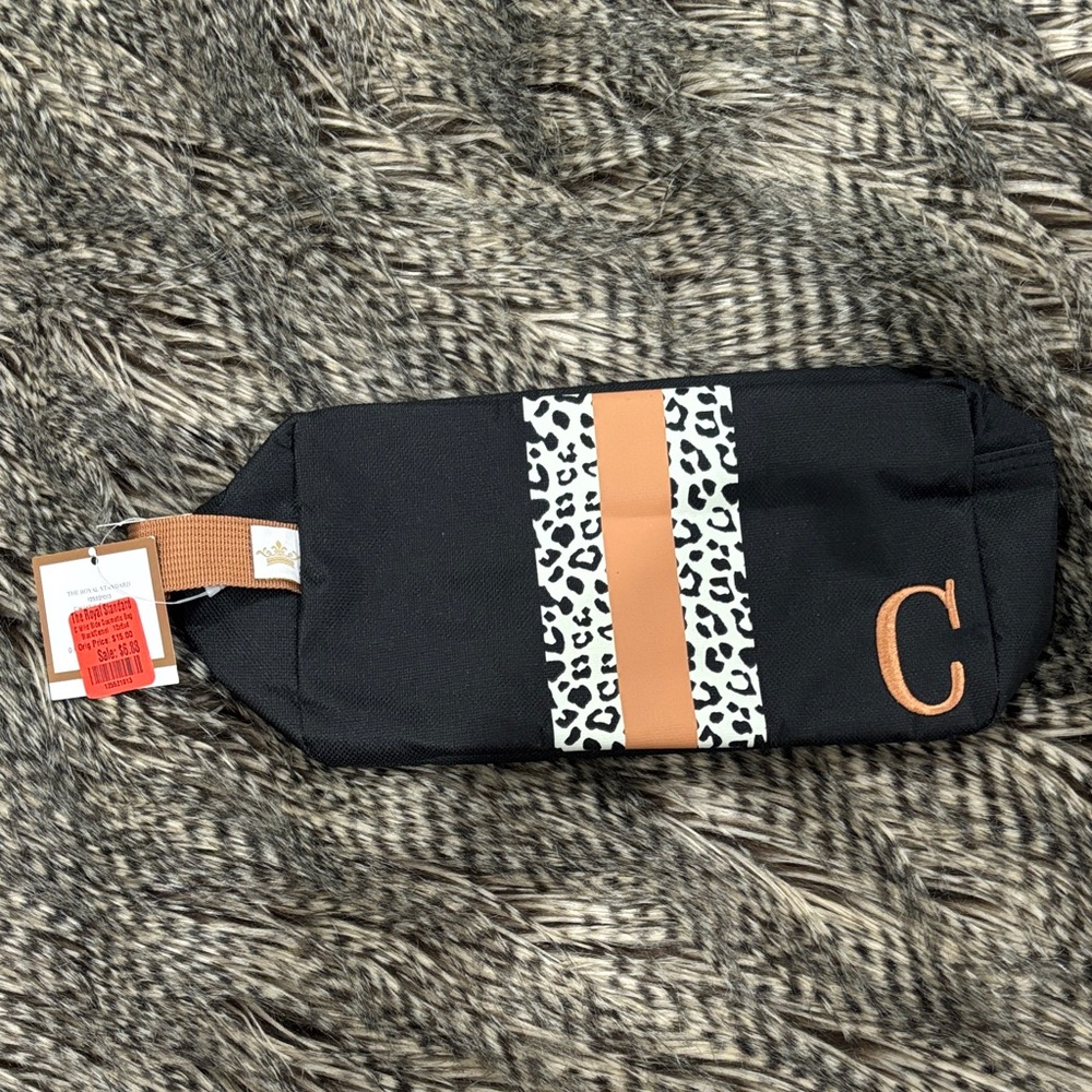 Black and Tan Monogrammed Pouch